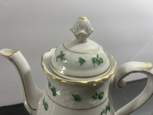 Vintage Green Schumann Arzberg Empress Dresden Flowers 7" Tea Pot - Picture 5 of 12