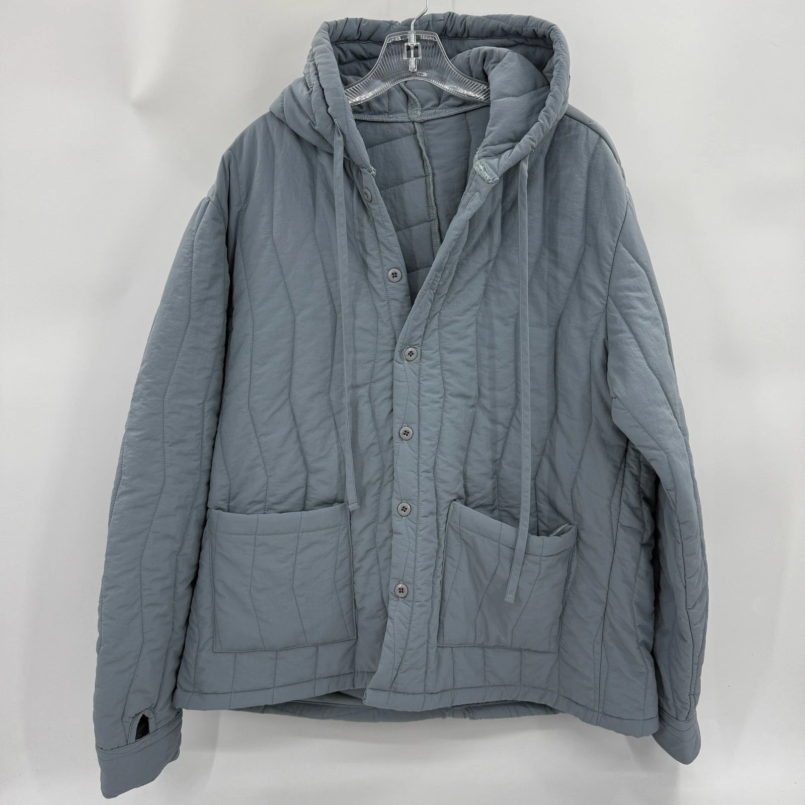 LE'FREAK Mens Quilted Button Jacket Size M Hooded Blue Green Minimalist Korean - product detail image 1