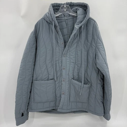 LE'FREAK Mens Quilted Button Jacket Size M Hooded Blue Green Minimalist Korean - product listing photo
