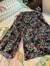 NWOT JOHNNY WAS Floral Split Leg Coverup Pants Women L Wide Boho