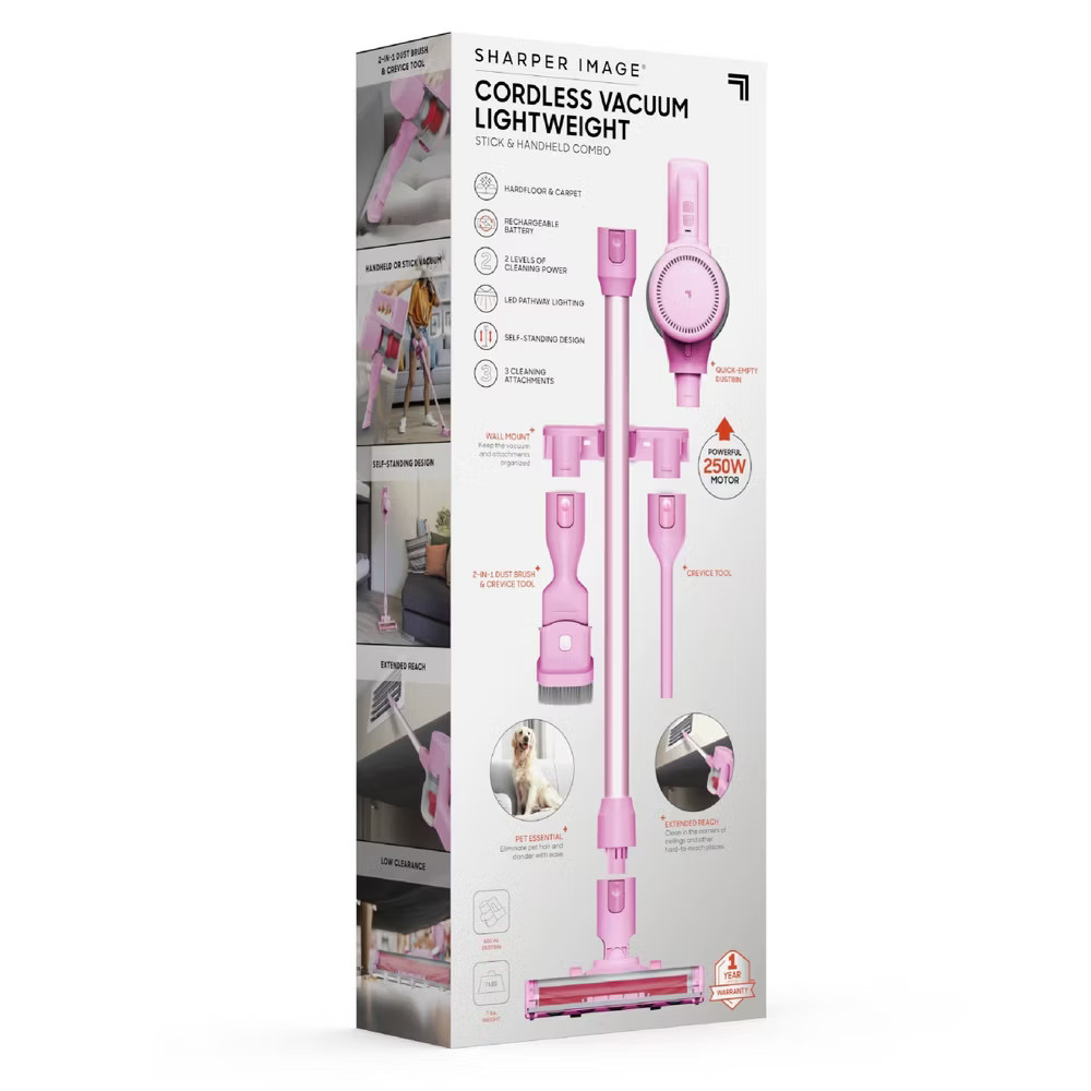 Sharper Image 2-in-1 Brushed Motor Cordless Stick and Handheld Vacuum Pink