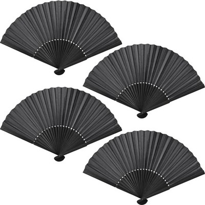 Handfächer Set 4 Stück Bambus & Satin schwarz für Sommer, Hochzeit, Tanz
