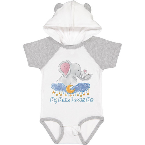 Inktastic My Mom Loves Me Cute Elephants Clouds Moon And Stars Baby Bodysuit Zoo