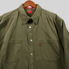 Vintage Levi's Shirt Mens L Red Tab Loose Fit Metal Button Army Green Denim Y2K