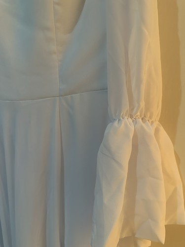 Deep V-Neck Long Puff Sleeves Chiffon A-Line Wedding Dress SIZE 14 - Picture 4 of 7