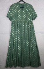 Green Maxi Dress With Gold Polka Dots XXL Shein High Neck Puff Sleeve Long