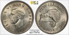 New Zealand, 1943 George VI Florin. PCGS MS 63. 1,400,000 Mintage.