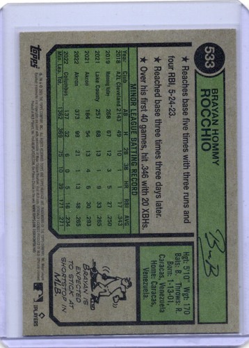 2023 Topps Heritage High Number - Brayan Rocchio #533 (RC) Guardians - Picture 2 of 2