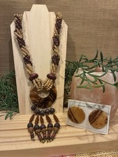Handcrafted Vintage Wood Jewelry Set Boho Beach With Earrings Hypoallergenic