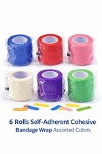 6 Pack Cohesive Bandage Wrap 3 x 5 Yds Self Adhesive Assorted Colors