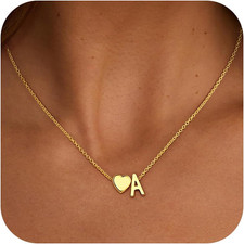Christmas Gifts for Grandkids Teens Girls - 18K Gold Plated Heart Initial Pendan