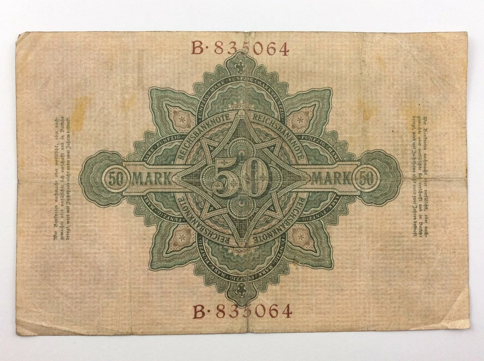 1906 Germany 50 Mark Fifty Mark Reichsbanknote Circulated Banknote 6 Digit W184 - Image 2 of 4