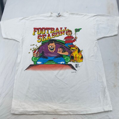 vintage 90s FOOTBALL SEASON CARTOON PARODY T-Shirt LARGE tv dad