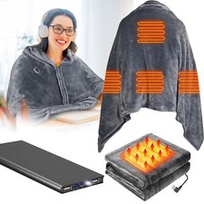 USB Wearable Electric Heated Blanket Shawl Wraps Poncho with 20000mAh Power Bank