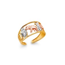 Anillo Banda Oro 14k 3 Colores Herradura Búho Elefante Flor Puntera de la Suerte Niñas