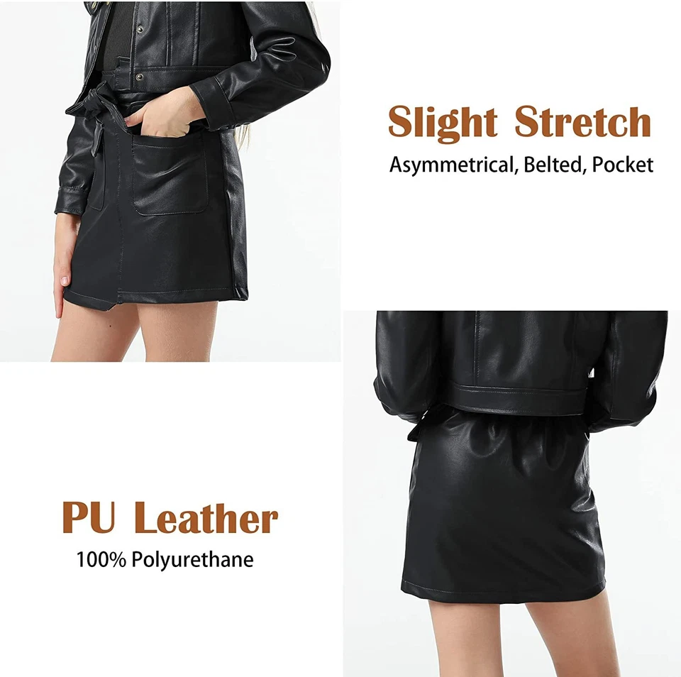 Mini faldas de cuero con cinturón y hebilla de cinta con letras para niñas pequeñas (negras, 3-4T) Foto 4 de 4