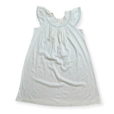 Vintage Women's White Frill Sleeve Embroidered Lace Trim Sleep Nightdress Large