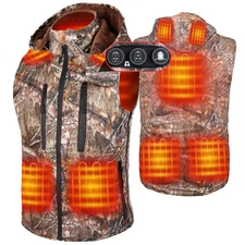 Men's Heated Hunting Vest with Battery Pack, Camo Electric Vest With Hood