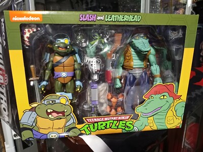 NECA TMNT Teenage Mutant Ninja Turtles & Slash Leatherhead 2 Set