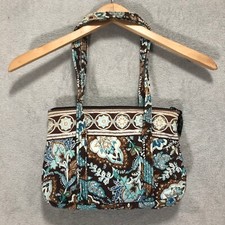 Vera Bradley Tote Bag Quilted Floral Brown Blue Purse Handbag