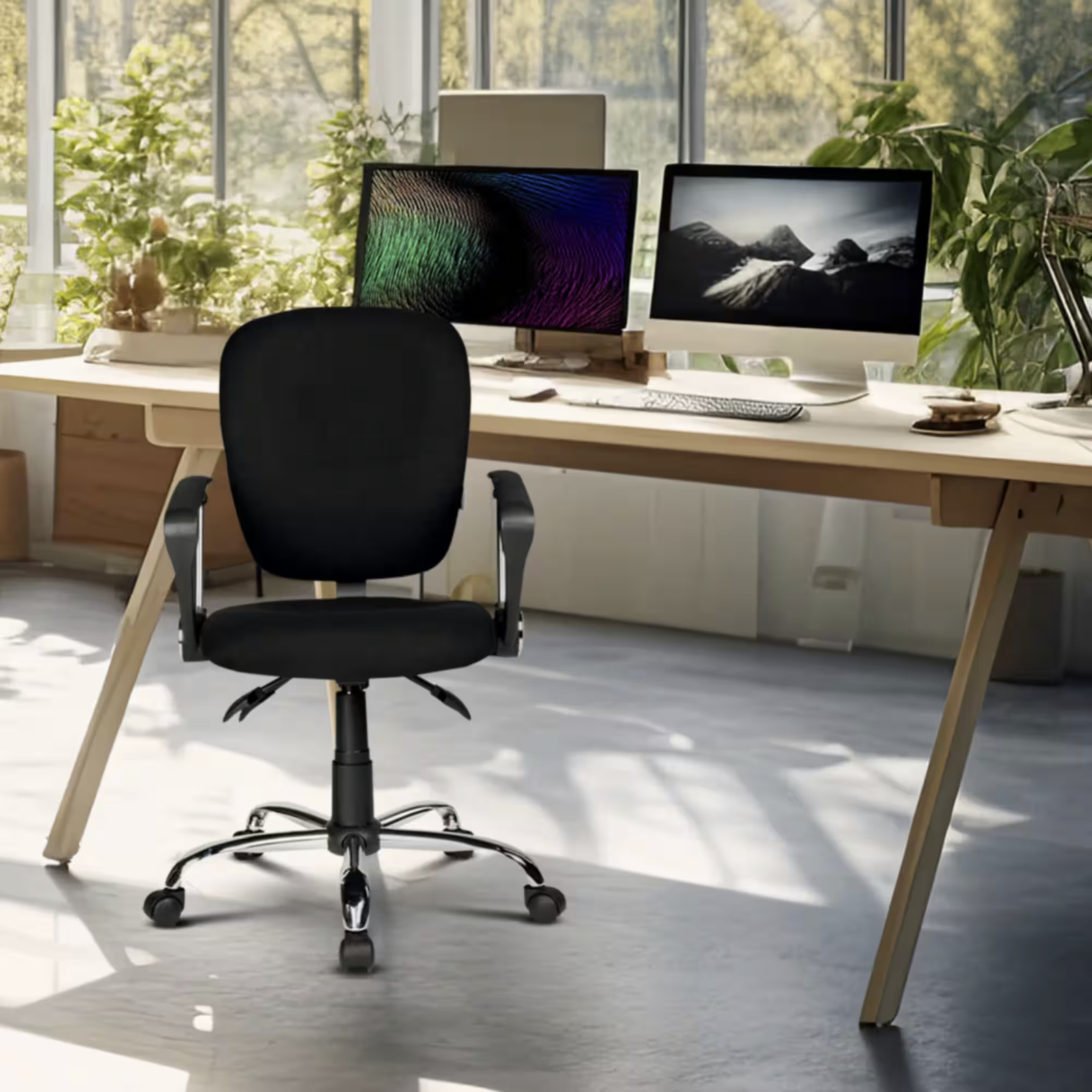 ATLAS Office Swivel Chair 3-Lever Adjustments Operator Computer Desk Seat Black