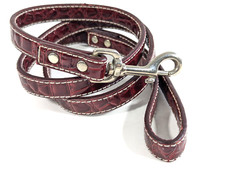 Genuine Leather Dog Leash 4 ft long, 1/2" wide Oxblood Red Alligator