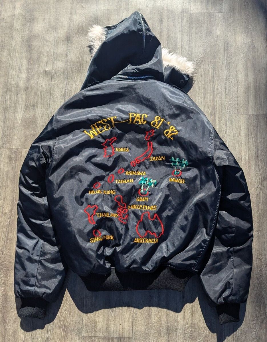 VTG 80s Embroidered West Pac 81 82 Souvenir Bomber Tour Jacket S M
