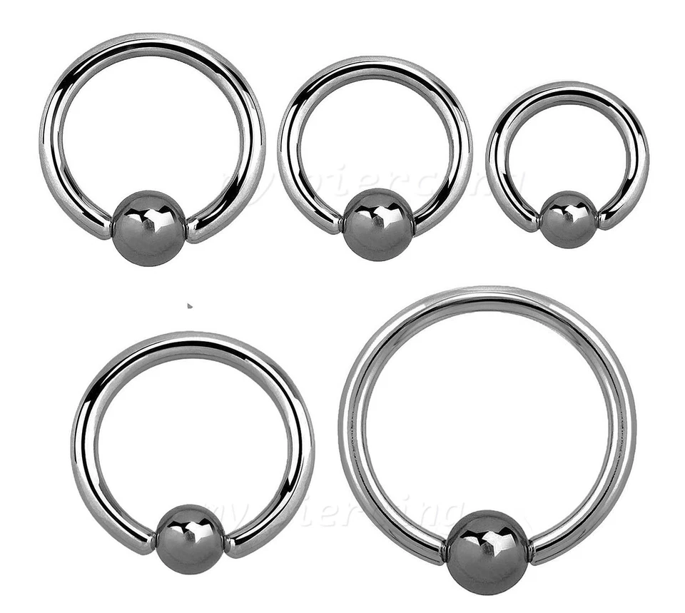 PAIR Hematite Stone Bead Surgical Steel Captive Bead Ring Earring & Septum Ring - Image 3 of 4