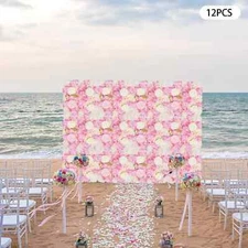3D Flower Wall Panel 12pc Wedding 15"x15" Background Silk Rose Pink White Large
