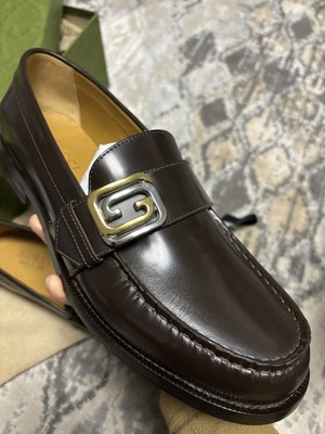 Gucci DARK COCOA POLISH LEATHER SILVER GOLD GG LOGO LOAFERS size Us 10 s-l400.jpg main image 3
