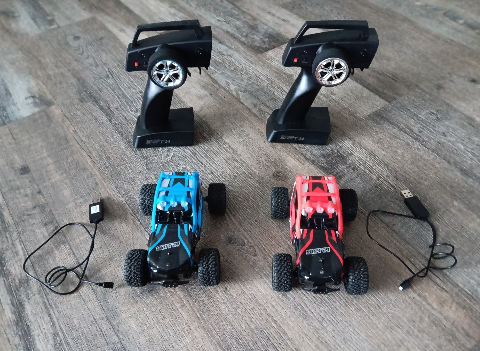 Power Craze Shift 24 RC Car Lot Of 2 Mini Red & Blue High Speed Vehicle Electric