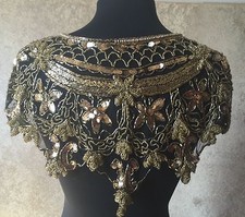 Sequin Beaded Lace Hip Wrap Collar Shoulder Shrug Shawl Applique Gold/Black