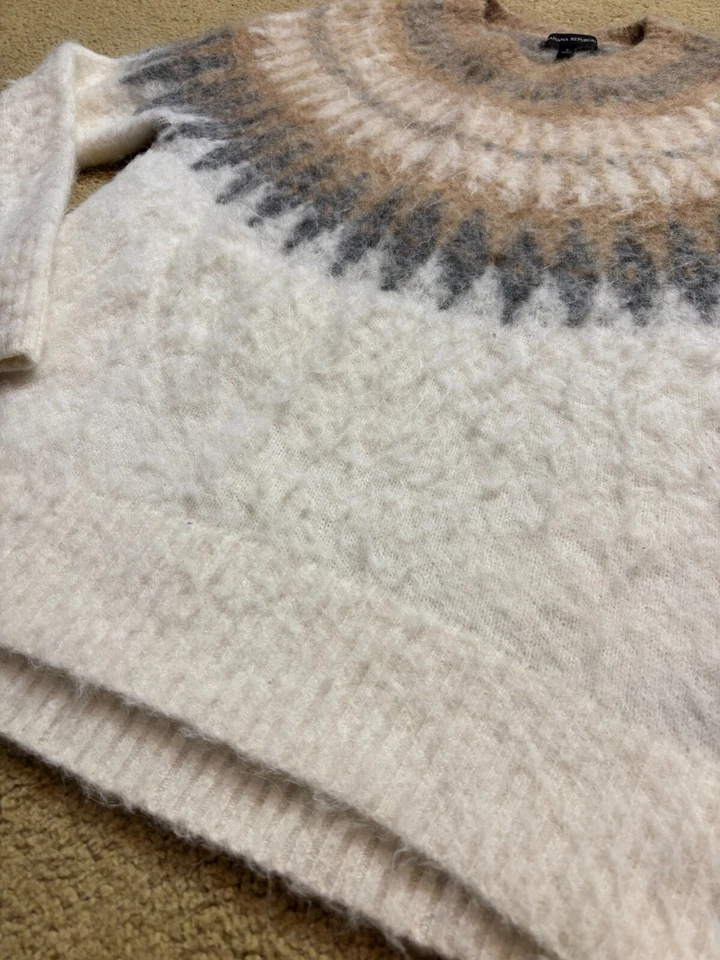Banana Republic Cream Fair Isle Fuzzy Alpaca Blend Oversized Ivory Ski Sweater S - Image 4 of 4