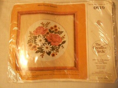 Vintage The Creative Circle Crewel Flowers Picture 13x13 New 1984 Persian Wool