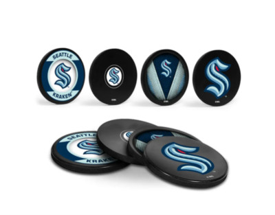 NHL Seattle Kraken Real Hockey Puck Pieces Drink Table Coasters (4) Sherwood