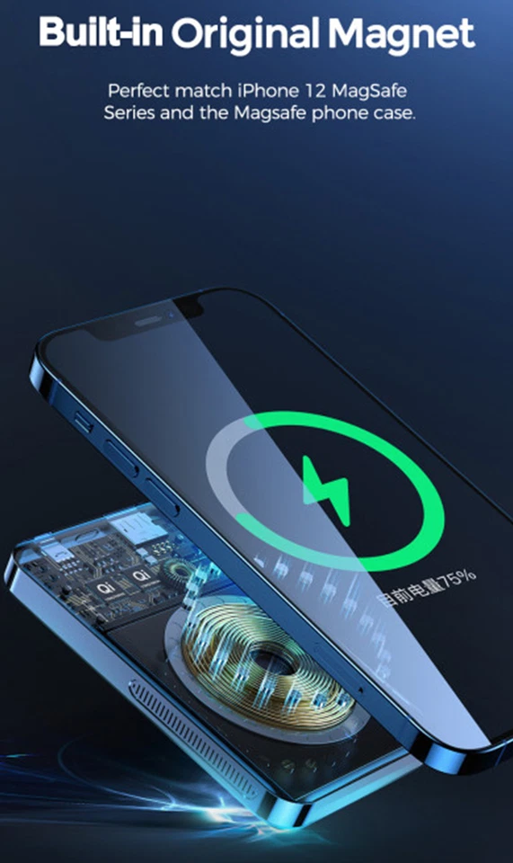 Wireless Magnetic Power Bank / Charger (Black) Universal w/ MagSafe Ring Sticker - Image 3 of 4