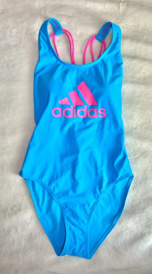 Adidas Traje de Baño de Una Pieza Para Mujer L Barbie Núcleo Azul Neón Rosa Caliente Estilo Años 80 90 Foto 3 de 4