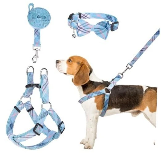 Dog Harness Collar Leash Set,Adjustable No M(Chest Girth:17.3''-23.38'') Blue