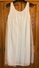 Vtg ladies Aristocraft blue 2-layer/sheer overlay nylon scoop neck nightgown,MED