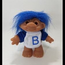 Dam Lucky Troll Doll Vtg 5" Bingo 1986 Blue Hair Orange Eyes Letter B Shirt 80s
