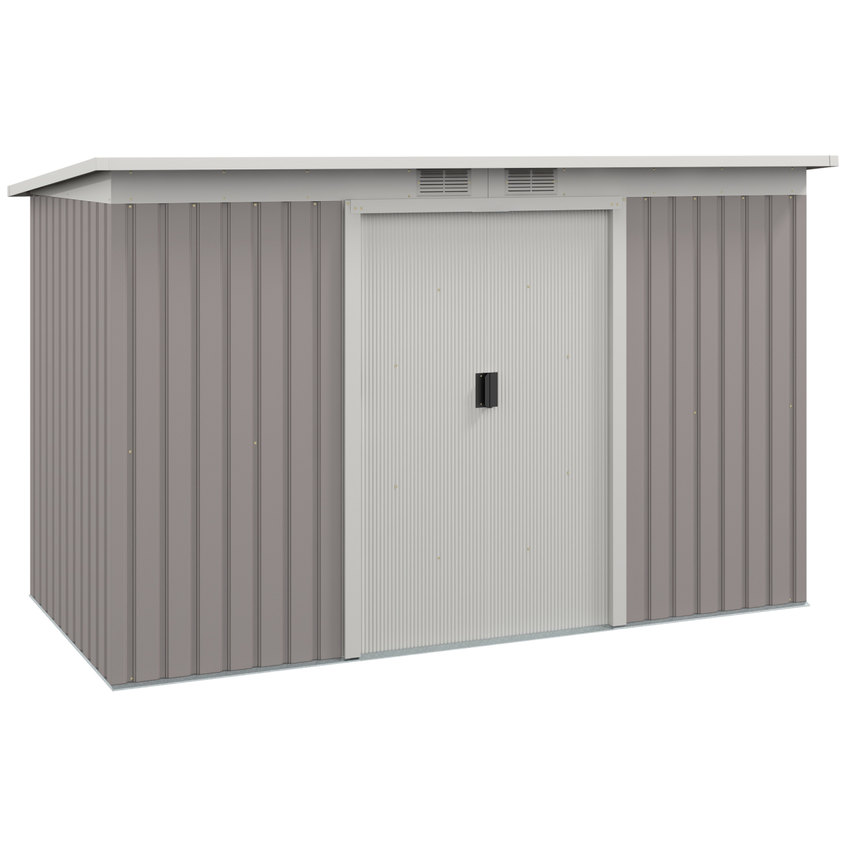 Outsunny Light Grey Corrugated Garden Metal Storage Shed Outdoor Equipment Tool Box With Kit Ventilation Doors 9X 4Ft - Image 2