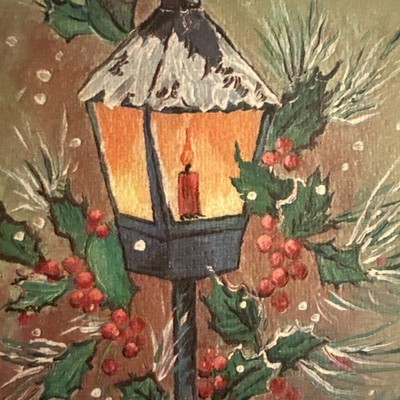 Vtg Christmas Card UNUSED Candle Richard Bauer Artist Mcm Lantern Light W/env