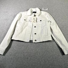 Free Assembly Cropped Jacket Womens XS White Denim Puff Shoulder Button Front