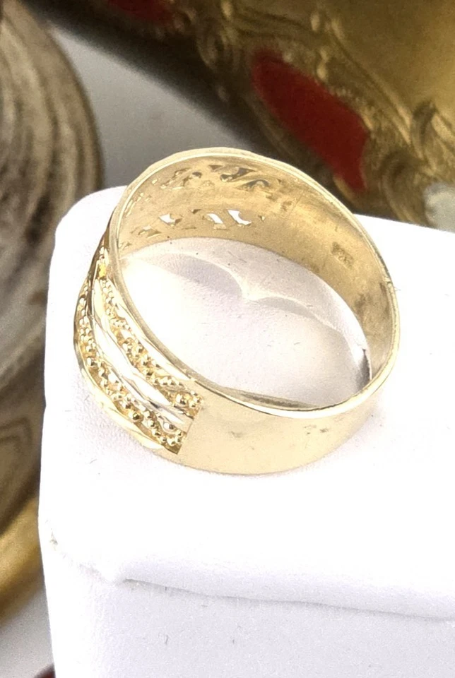Anillo de oro macizo de 14k* Alto pulido* tamaño 8,5* 9,5 mm de ancho* Incrustación de rodio* WB207 Foto 4 de 4