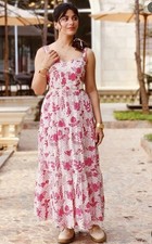 ZARA NEW WOMAN STRAPPY FLORAL PRINTED CUT OUT MIDI DRESS PINK WHITE 3969/221 L