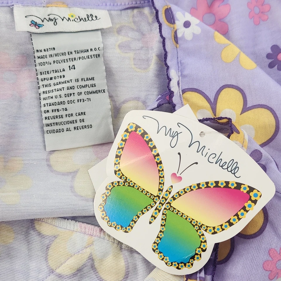 My Michelle Sleepwear 2pc Pajama Set Girls 14 Purple Floral Ruffle Tank Pants - Image 4 of 4