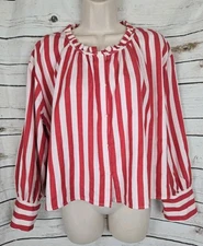 The Great Red Striped Peasant Button Top 2 (Medium) Swing Womens 100% Cotton