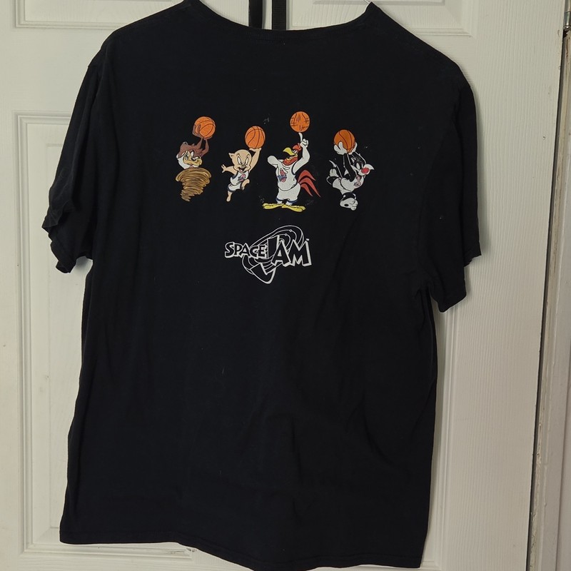 Space Jam Looney Tunes Graphic Logo Black Crew Neck T-Shirt Men’s XL