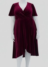 Jessica Howard Women's Red Velvet Faux-Wrap Midi Dress Plus Size 16W