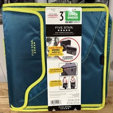 Mead Five Star 3" 3 Ring Zip Up 850 sheet capacity Back Strap Binder Teal Lime